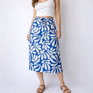 Solid & Striped‎ Lucienne Midi Skirt XS Blue White Leaf Print Linen